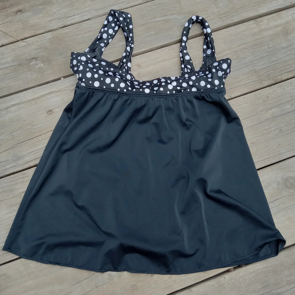 Black White Polka Dot One Piece Swim Dress Women's Size 12